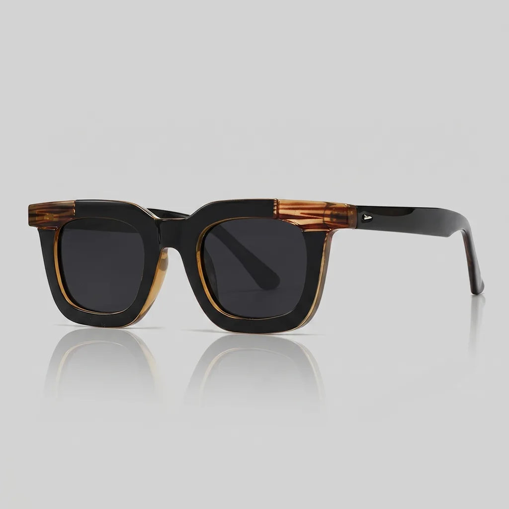 Men's C3 Black Striped Frame with Black Gray Lenses June 13 Pettigrew Polarized Square Shades