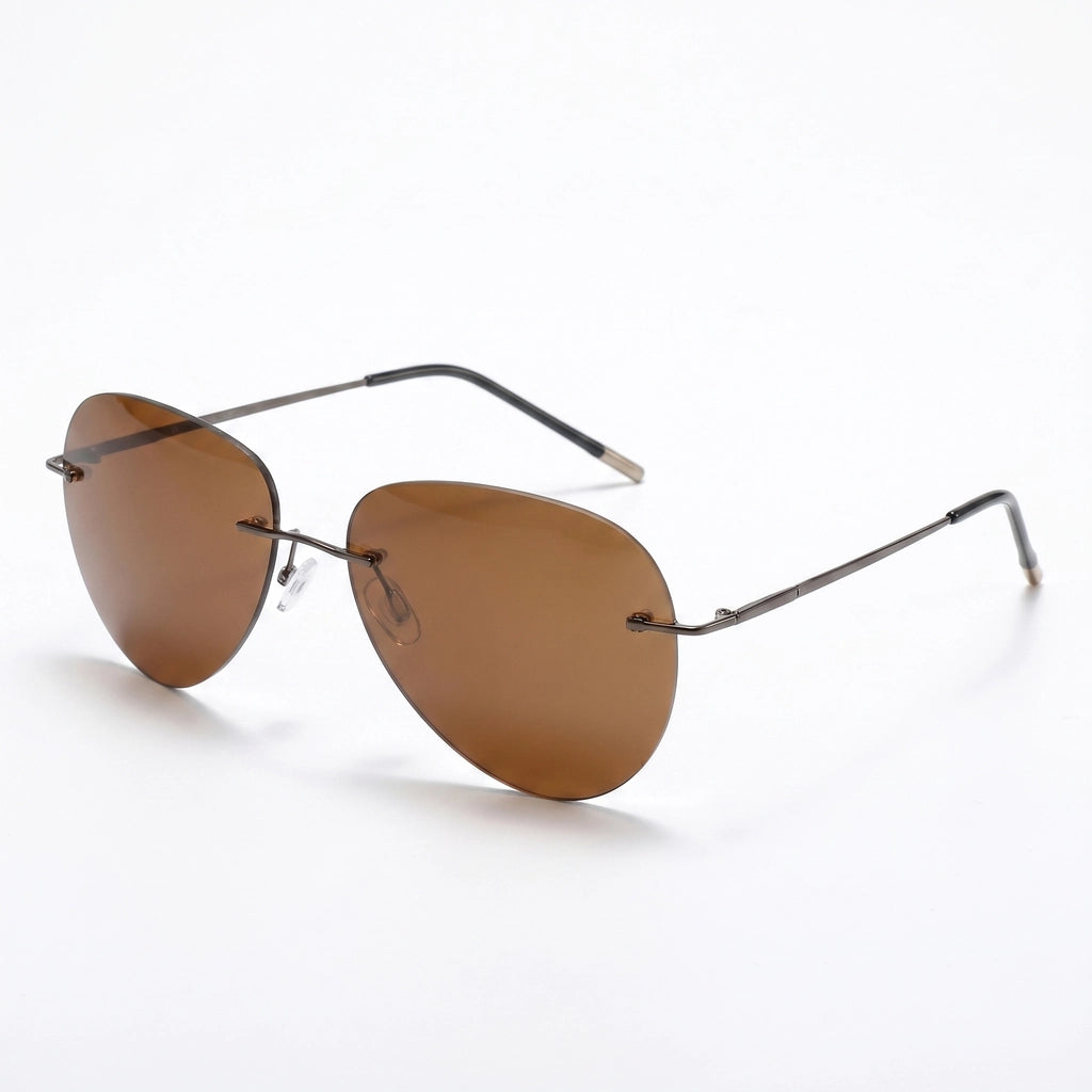 Fanderya Vance Rimless Shades - Color:Gunmetal Frame Brown Lens