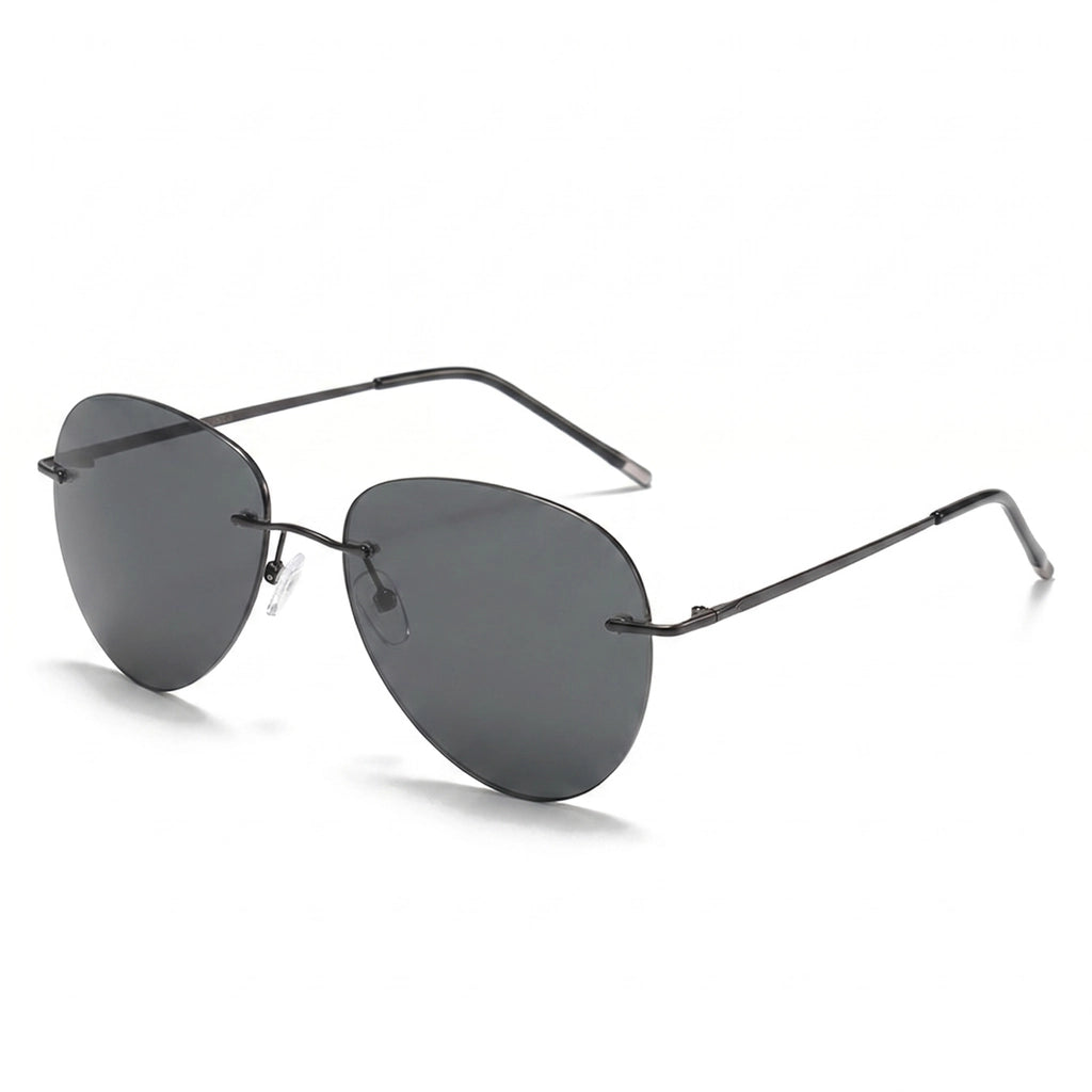 Fanderya Vance Rimless Shades - Color:Gunmetal Frame Green Lens