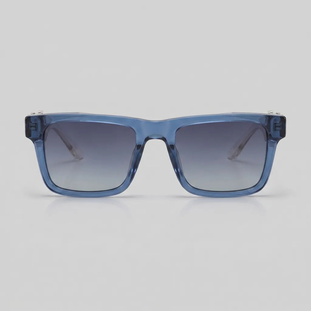 Men's Clossy Transparent Blue Frame / Blue to Gray Gradient Lenses Pandora Square Shades