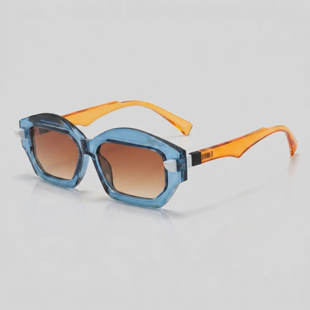 Men's C4 Transparent Blue Frame Gradient Brown Lens June 7 Atticus Square Frame Shades
