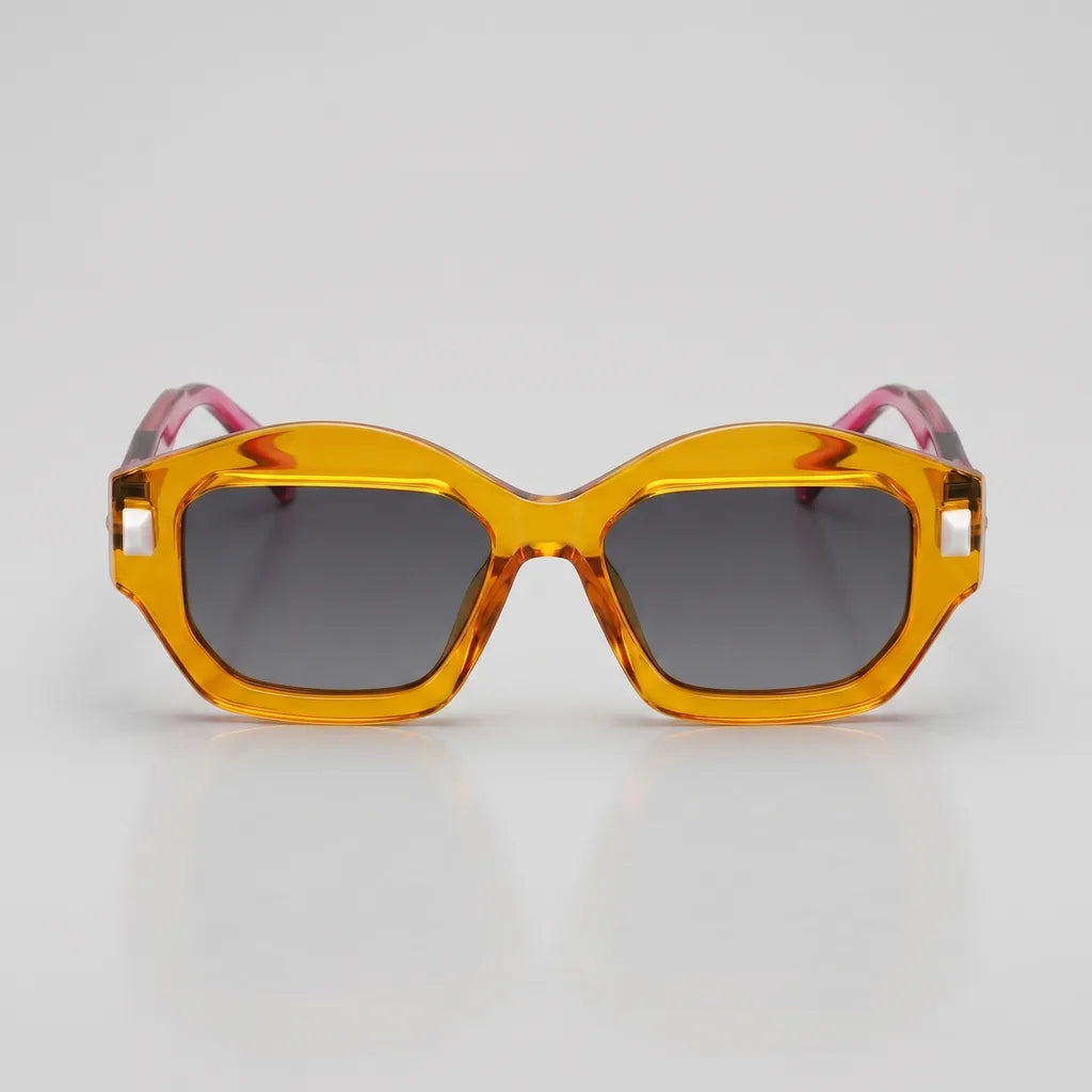 Men's C5 Transparent Orange Frame Gradient Gray Lens June 7 Atticus Square Frame Shades